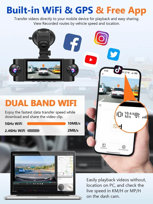 Alt view image 5 of 5 - Wadpon 360 Dash Cam Front and Rear Inside, 4 Channel Dash Came with Front 4K+1080P*3 Dash Camera for Cars Support Night Vision, 24H Parking Mode, GPS Track, Wi-Fi, with 128GB TF Card (D90-G4)