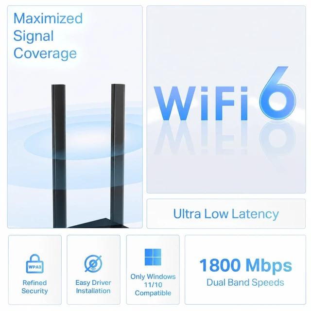 Alt view image 2 of 5 - TP-Link USB WiFi 6 Adapter for Desktop PC,AX1800 Dual Band WiFi Antenna