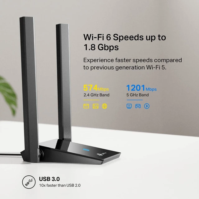 Alt view image 3 of 5 - TP-Link USB WiFi 6 Adapter for Desktop PC,AX1800 Dual Band WiFi Antenna
