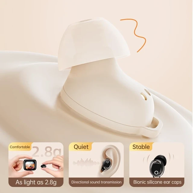 Alt view image 3 of 5 - Xmenha Mini Invisible Small Earbuds Wireless Bluetooth with Touch Screen Case, Tiny Smallest Micro Low Profile Sleep Discreet Hidden Earbuds Headphones Ear Buds for Work Sleeping Small Ear Cana