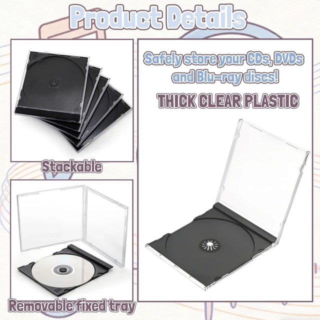 Alt view image 3 of 5 - Acshio 25 Pieces Clear CD Jewel Cases, 10.4 mm Standard Single DVD Case