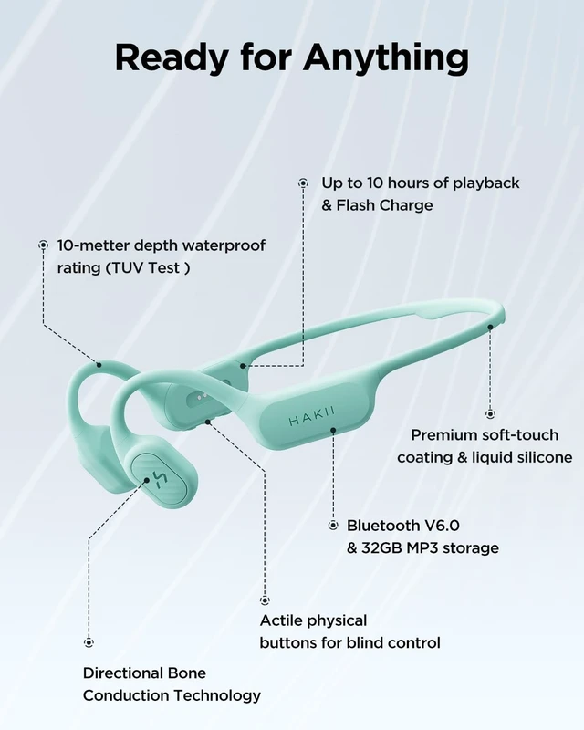 Alt view image 4 of 5 - HAKII Sole Bone Conduction Headphones, Open-Ear Bluetooth & MP3 Wireless Sport Headphones for Running & Workout, IP68 Swimming Headphones, 32GB, Long 10H Playtime