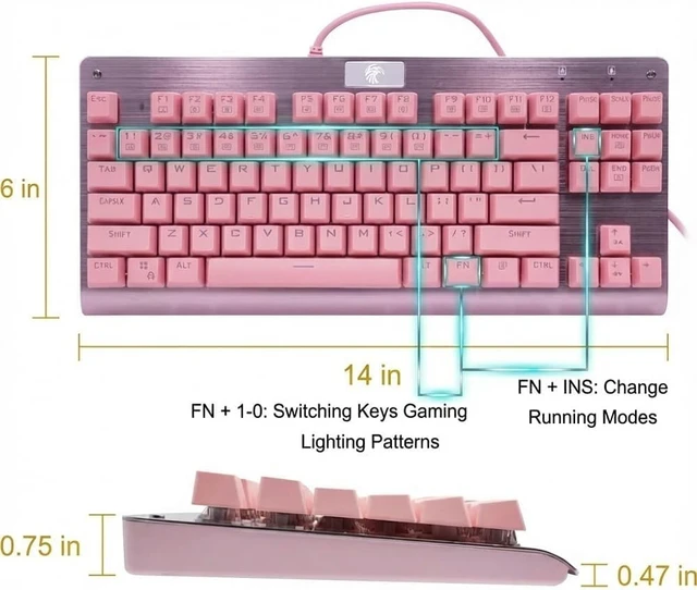 Alt view image 3 of 5 - Mechanical Keyboard with Tactile Brown Switches, 87-Key,9-Mode LED Backlit