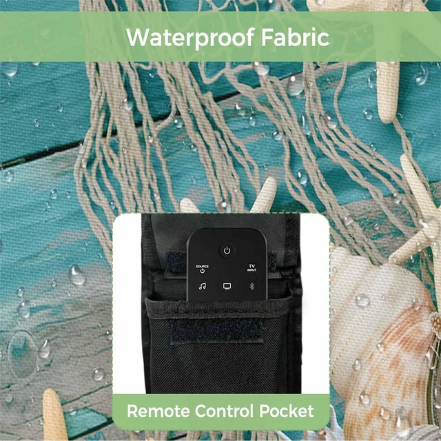 Alt view image 3 of 5 - Jimehezon Ocean Marine Outdoor TV Cover 36 to 39 Inches Vintage Shell Starfish Blue Wood Grain Weatherproof&Waterproof TV Covers with Remote Control Pocket, Screen Protectors for Outside