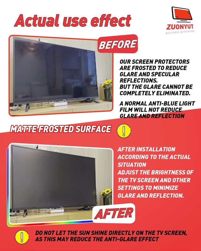 Alt view image 3 of 5 - ZUONYUT TV Screen Film Anti Glare Film for 58 Inch,Blue Light Filter 58 Inch TV Glare Stopper, Reduces Screen Reflections and Glare,Anti Glare 58 inch Indoor Outdoor TV Glare Shield