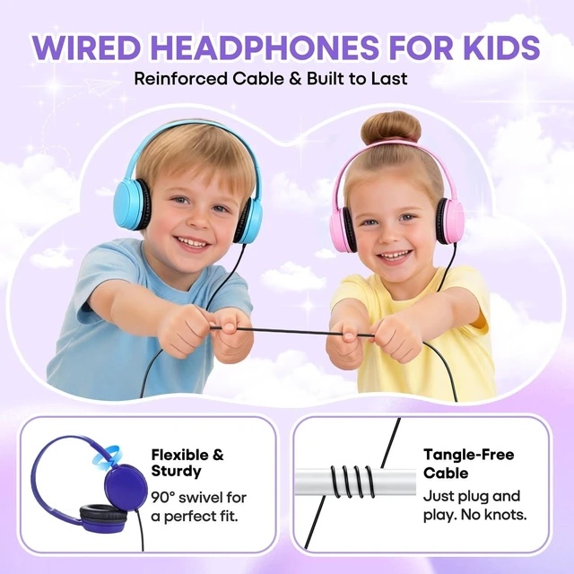 Alt view image 4 of 5 - Wensdo 20 Pack Kids Wired Headphones for School Classroom, Durable On-Ear Headsets Bulk Set with 3.5mm Audio Jack for Chromebook, Tablet, Laptop, Classroom Supplies - Assorted Colors