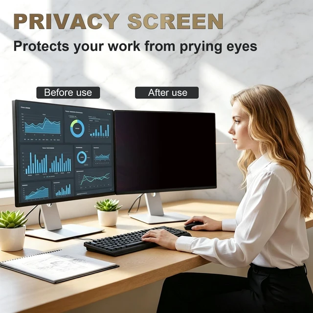 Alt view image 4 of 5 - 2 Pack Nano Suction Border Privacy Screen for 21.5 Inch Computer Monitor
