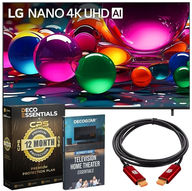 Main image of LG 65-Inch Nano 4K UHD AI NU70 Smart TV (2026) 65NU700BPUA Bundle with 1 YR CPS Enhanced Protection Pack, 6FT 4K HDMI Cable and Deco Gear Home Theater Beginner's Guide