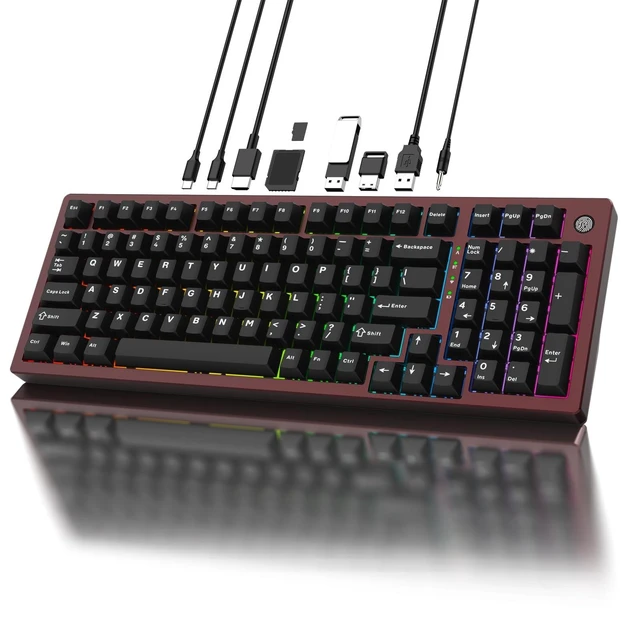 Main image of Sequin XQT FH98 Aluminum Mechanical Keyboard with USB-C Hub, Fingerprint Reader for Windows 10/11 Hello,Full Size,Docking Station with 4K HDMI,USB 3.0,PD100W,Triple-Mode,Anodized Burgundy