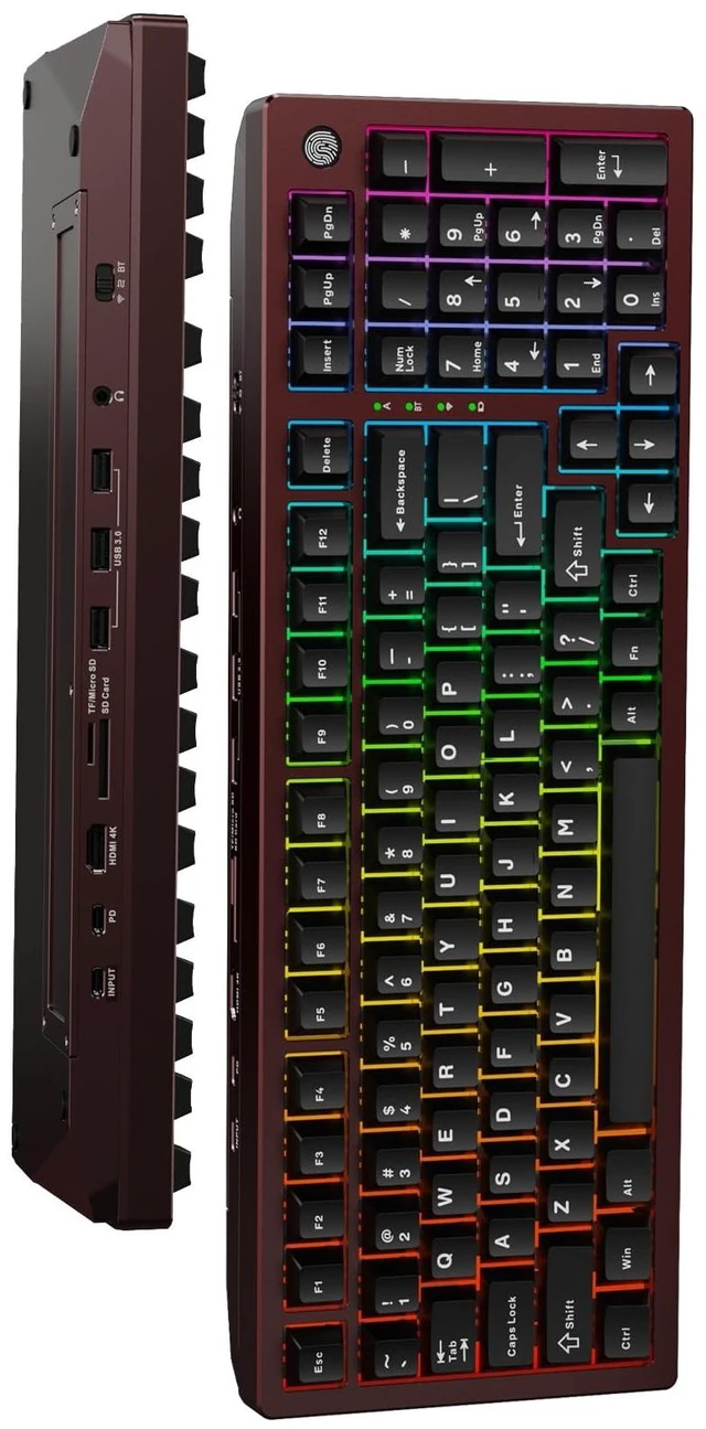 Alt view image 2 of 5 - Sequin XQT FH98 Aluminum Mechanical Keyboard with USB-C Hub, Fingerprint Reader for Windows 10/11 Hello,Full Size,Docking Station with 4K HDMI,USB 3.0,PD100W,Triple-Mode,Anodized Burgundy