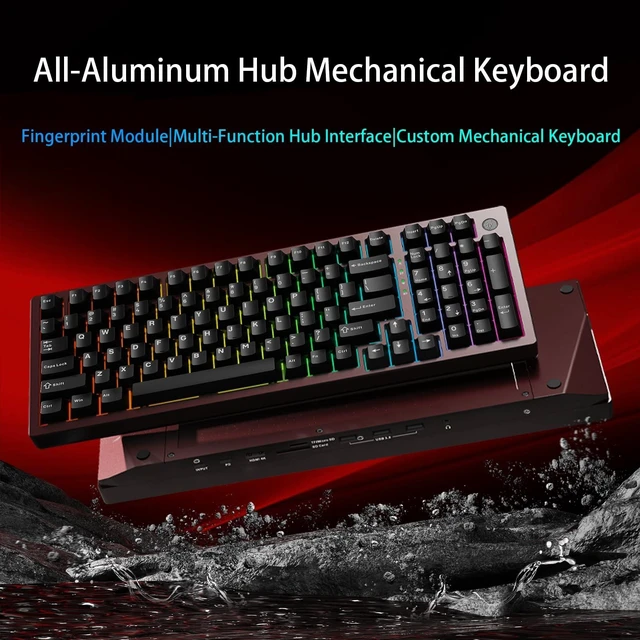 Alt view image 3 of 5 - Sequin XQT FH98 Aluminum Mechanical Keyboard with USB-C Hub, Fingerprint Reader for Windows 10/11 Hello,Full Size,Docking Station with 4K HDMI,USB 3.0,PD100W,Triple-Mode,Anodized Burgundy