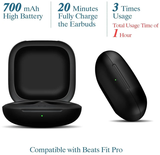 Alt view image 3 of 5 - Jinstyles Wireless Charging Case Compatible for Beats Fit Pro, Portable Charger Case Replacement with Bluetooth Pairing Sync Button, 700mAh Built-in Battery (Not Included Earbuds) (Black)