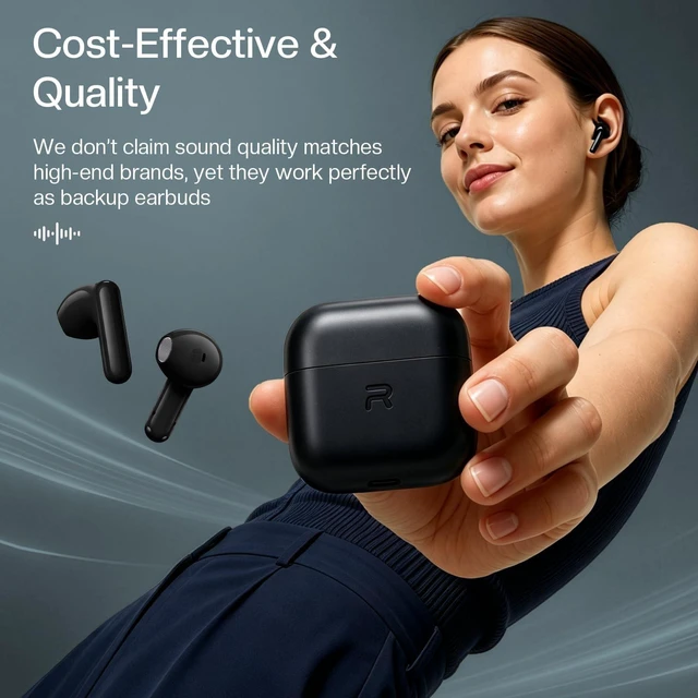 Alt view image 5 of 5 - Black Long Battery Life Wireless Earbuds Budget for iPhone Android