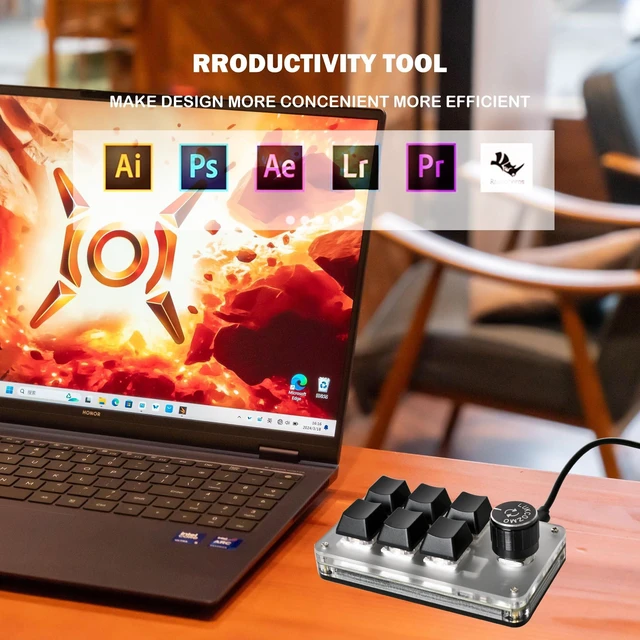 Alt view image 5 of 5 - 6-Key Macro Pad Programmable Wireless Mechanical Mini Keyboard Knob RGB