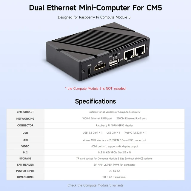 Alt view image 3 of 5 - KLAYERS Dual 2.5G Ethernet Mini-Computer Carrier Board Compatible with RPi CM5