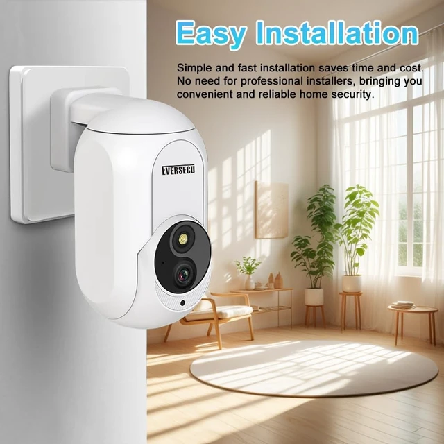 Alt view image 4 of 5 - EVERSECU 2K Plug&Play Wireless PTZ Security Camera, Built-in Power Outlet Plug, Motion detction, Humanoid Auto Tracking, 2-Way Audio, Spotlight Color Night Vision, Supports ONVIF & RTSP & Alexa