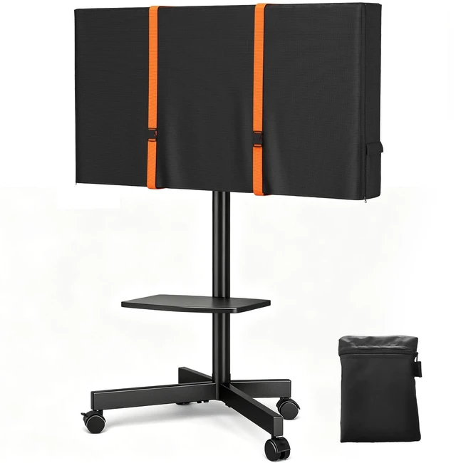 Main image of STARTWO Outdoor TV Stand Cover for 45-58 Inch TVs, Waterproof Rolling TV Cart Cover with Zipper, Side Pocket & Windproof Buckle Straps, 57" L x 7" W x 31" H, Black
