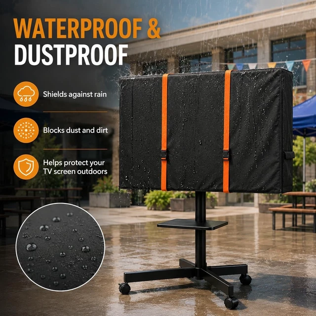 Alt view image 2 of 5 - STARTWO Outdoor TV Stand Cover for 45-58 Inch TVs, Waterproof Rolling TV Cart Cover with Zipper, Side Pocket & Windproof Buckle Straps, 57" L x 7" W x 31" H, Black