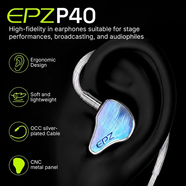 Alt view image 3 of 5 - EPZ P40 in Ear Monitor Hi-Fi Earbuds 2DD+1Planar+1PZT Ceramic Hybrid Drivers IEM Replaceable 3.5/4.4mm Plug Copper Silver-Plated Cable for Musician Audiophile