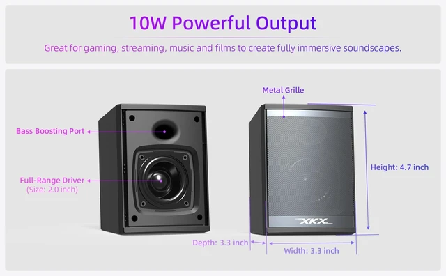 Alt view image 3 of 5 - Computer Speakers for Desktop PC, External Speakers for Laptop Monitor, USB Plug-N-Play, Wired, Desk PC Gaming Speakers with 2.0 Stereo Loud Sound, Punchy Bass, Switchable L/R Channels, Volume Knob
