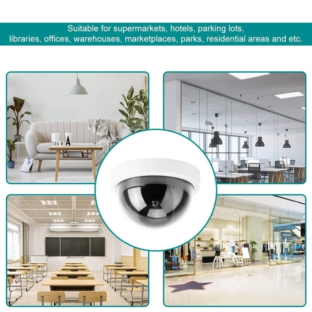 Alt view image 3 of 5 - Tbest Camera Factice Avec Led Interieur,Outdoor Camera Dummy Security Cameras,Surveillance Cameras 4Pcs Dome Simulation Camera Dummy Fake Security Camera with Flashing Led Light(White)