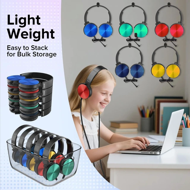 Alt view image 5 of 5 - MKDTNJT Bulk Headphones for Classroom School Student 24 Pack
