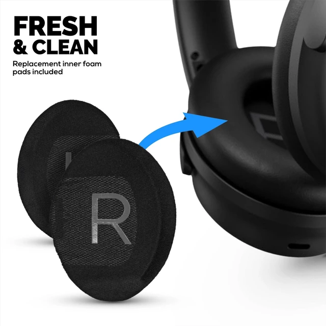 Alt view image 5 of 5 - Hybrid Replacement Earpads for Bose QuietComfort 45 (QC45) Wireless Headphones, Soft Gel, Breathable Fabric w/PU Leather & Memory Foam, Extra Comfort, Easy Install, By Brainwavz (Black)