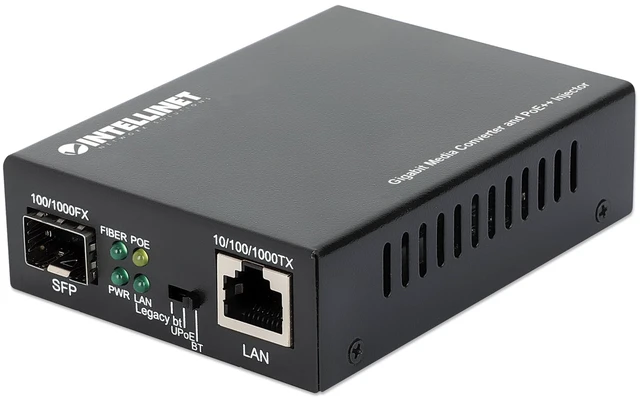 Main image of Intellinet Gigabit Media Converter with PoE++ Injector, 90W, SFP Slot