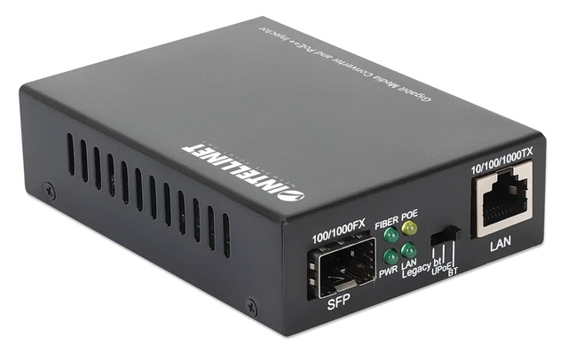 Alt view image 2 of 5 - Intellinet Gigabit Media Converter with PoE++ Injector, 90W, SFP Slot