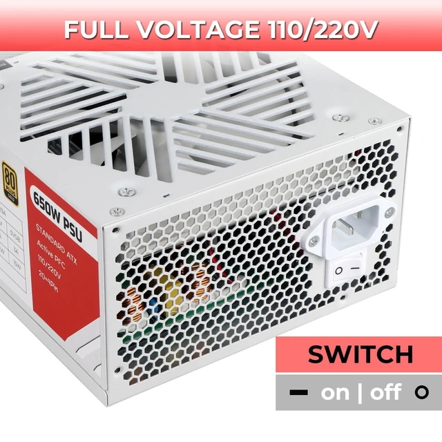 Alt view image 3 of 5 - Power Supply 650W 80 Plus Gold Standard ATX PC PSU Non Modular Active PFC