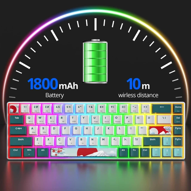 Alt view image 5 of 5 - Ussixchare Wireless Gaming Keyboard, 65% Hot Swappable Mechanical Keyboard with RGB Backlit, Yellow Switch, PBT Keycaps Tri-Mode 2.4G/Bluetooth 5.0/Type-C for PC Laptop Gamer(68 Forest)
