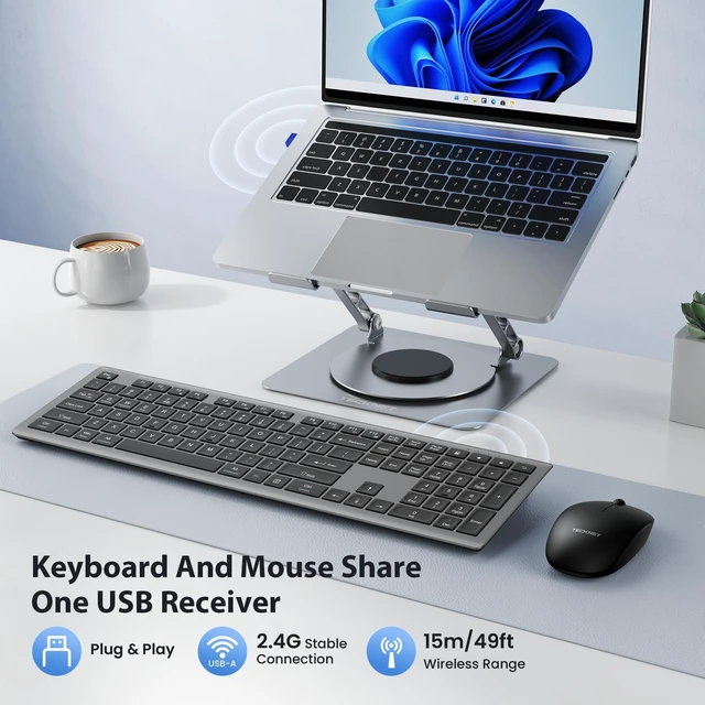 Alt view image 2 of 5 - TECKNET Wireless Keyboard Rechargeable 2.4G, Slient Keyboard