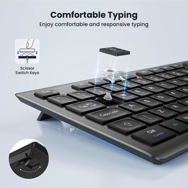 Alt view image 3 of 5 - TECKNET Wireless Keyboard Rechargeable 2.4G, Slient Keyboard