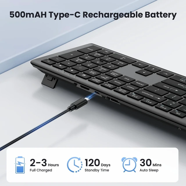 Alt view image 4 of 5 - TECKNET Wireless Keyboard Rechargeable 2.4G, Slient Keyboard
