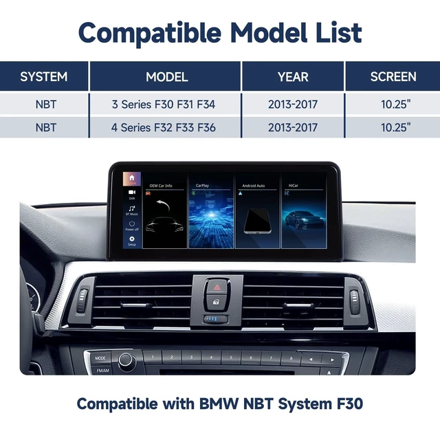 Alt view image 2 of 5 - Linux Screen 10.25 Inch Touchscreen Wireless CarPlay for BMW 3 Series 4 Series F30 F31 F32 F33 F34 F36 from 2012 to 2015 NBT Linux System Bluetooth GPS Navigation