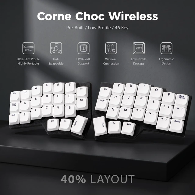 Alt view image 2 of 5 - YIVU Corne Wireless Split Ergonomic Mechanical Keyboard - 2.4G Ultra-Low Latency, 40% Low Profile 46-Key Columnar-Staggered Layout, QMK/VIA Programmable & Hot-Swappable for Mac/Win/Linux