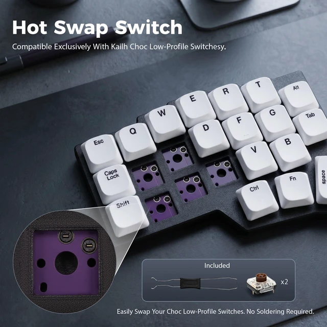 Alt view image 4 of 5 - YIVU Corne Wireless Split Ergonomic Mechanical Keyboard - 2.4G Ultra-Low Latency, 40% Low Profile 46-Key Columnar-Staggered Layout, QMK/VIA Programmable & Hot-Swappable for Mac/Win/Linux