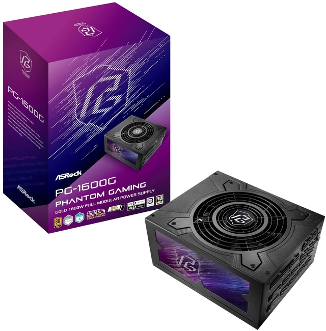 Main image of ASRock PG 1600G ATX 3.1 1600W Power Supply PCle5.1 10 Years Warranty Fully Modular Japanese Capacitor Phantom Gaming PG-1600G 80 Plus Gold Cybenetics Platinum 12V-2x6 Cables