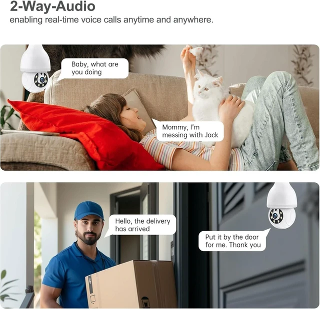 Alt view image 4 of 5 - JCMNETE Light Bulb Security Camera, 5G&2.4GHz WiFi Light Bulb Cameras Wireless Outdoor Indoor, Lightbulb Camera for Home Security, Two-Way Talk,Color Night Vision, Motion Detection & Real-time