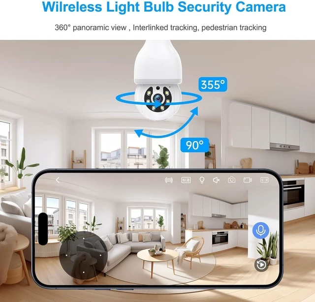 Alt view image 3 of 5 - JCMNETE Light Bulb Security Camera, 5G&2.4GHz WiFi Light Bulb Cameras Wireless Outdoor Indoor, Lightbulb Camera for Home Security, Two-Way Talk,Color Night Vision, Motion Detection & Real-time