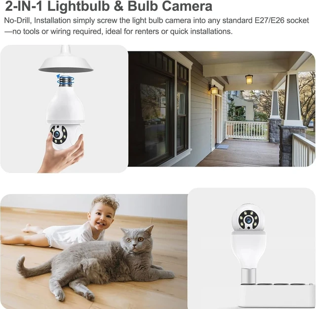 Alt view image 5 of 5 - JCMNETE Light Bulb Security Camera, 5G&2.4GHz WiFi Light Bulb Cameras Wireless Outdoor Indoor, Lightbulb Camera for Home Security, Two-Way Talk,Color Night Vision, Motion Detection & Real-time