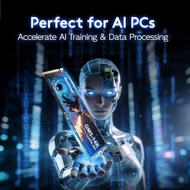 Alt view image 5 of 5 - Bestoss NVMe M.2 2280 SSD 1TB Internal PCIe 5.0,Up to 14000MB/s, DRAM Cache