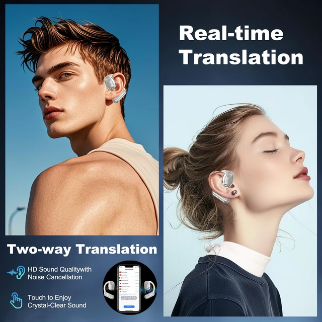 Alt view image 2 of 5 - Wireless Earbuds, Language Translation Earbuds, 3-in-1 AI Real Time Translator Earbuds,Compatible with iOS & Android, Ideal for Travel, Work & Study-Silver