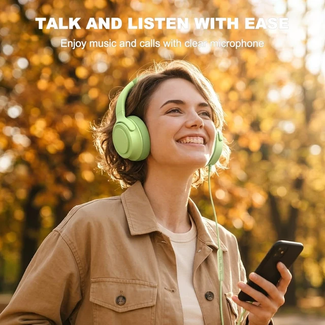 Alt view image 3 of 5 - ADOOPE Wired Over-Ear Headphones with USB C Connector, Hi-Fi Stereo Sound, Noise-Isolating Ear Cups, Comfortable Fit for USB C Devices (Green, with Bag)