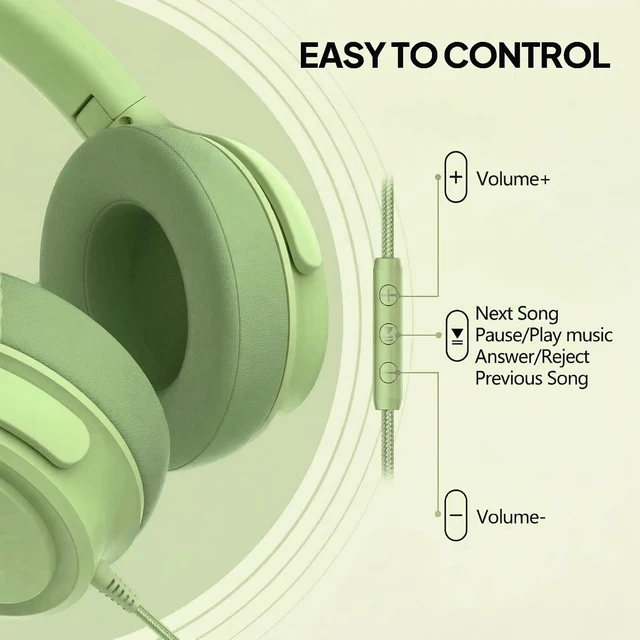 Alt view image 5 of 5 - ADOOPE Wired Over-Ear Headphones with USB C Connector, Hi-Fi Stereo Sound, Noise-Isolating Ear Cups, Comfortable Fit for USB C Devices (Green, with Bag)