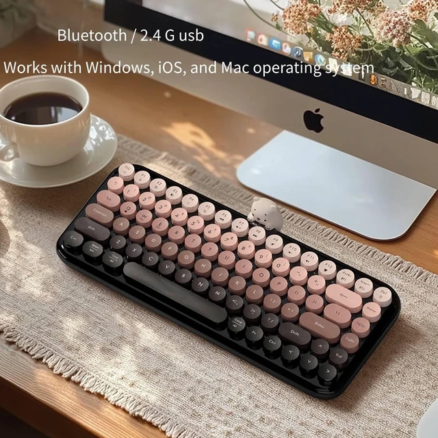 Alt view image 4 of 5 - Wireless Computer Keyboard, Mini Bluetooth/2.4G Wireless keyboard with Cute Animal Figurine, 84 Keys Compact Round Keycaps, Gradient Color Design, for Tablet/iPad/iOS/Android/Windows (wa