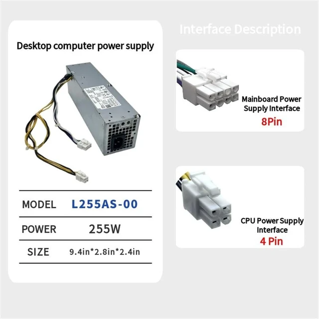 Alt view image 3 of 5 - New H255ES-00 D255AS-00255W L255AS-00 Power Supply Replacement for Dell Optiplex 3020 7020 9020 Precision T1700 QZLHCHY Small Form Factor (SFF) Number YH9D7 R7PPW NT1XP 3XRJ0 V9MVK FP16X T4GWM