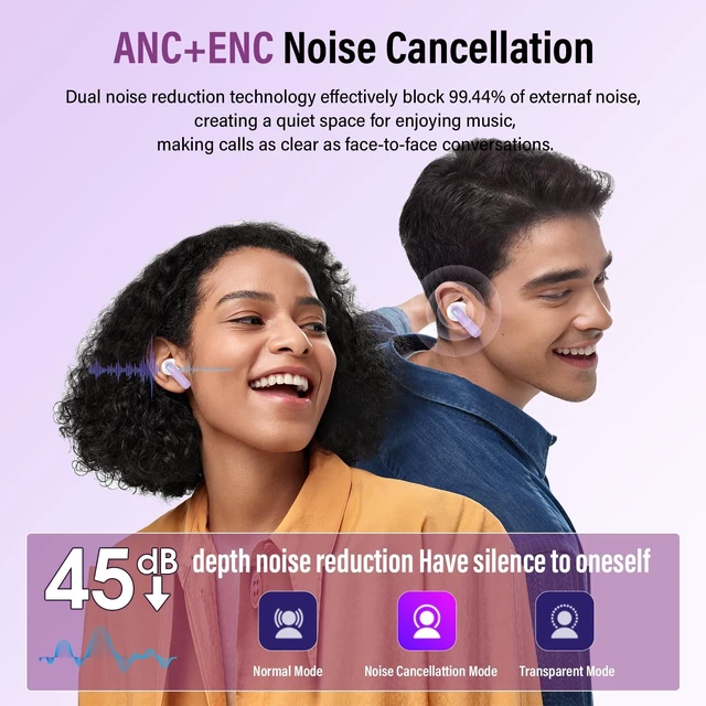 Alt view image 2 of 5 - Active Noise Cancelling Ear Buds 48H Wireless Earbuds with Touch Screen