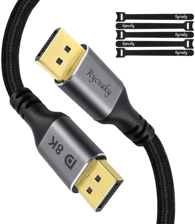 Main image of rycvaky 8K DisplayPort Cable 1.4, High-Speed Display Port Cable for Gaming, Monitor, PC, TV - 4K@120Hz, 2K@240Hz, HDR, FreeSync G-Sync, VESA Certified, Gold-Plated Connectors,30ft, 1pk