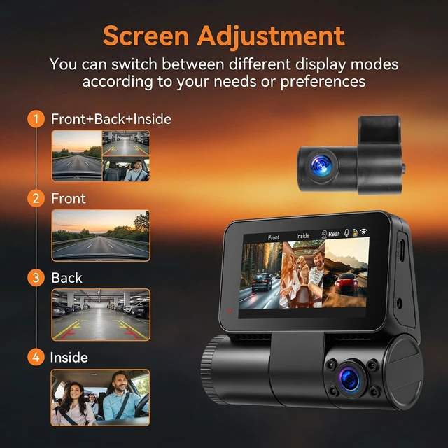 Alt view image 5 of 5 - 3 Channel Dash Cam Front Rear Inside 4K+1080p with WiFi GPS